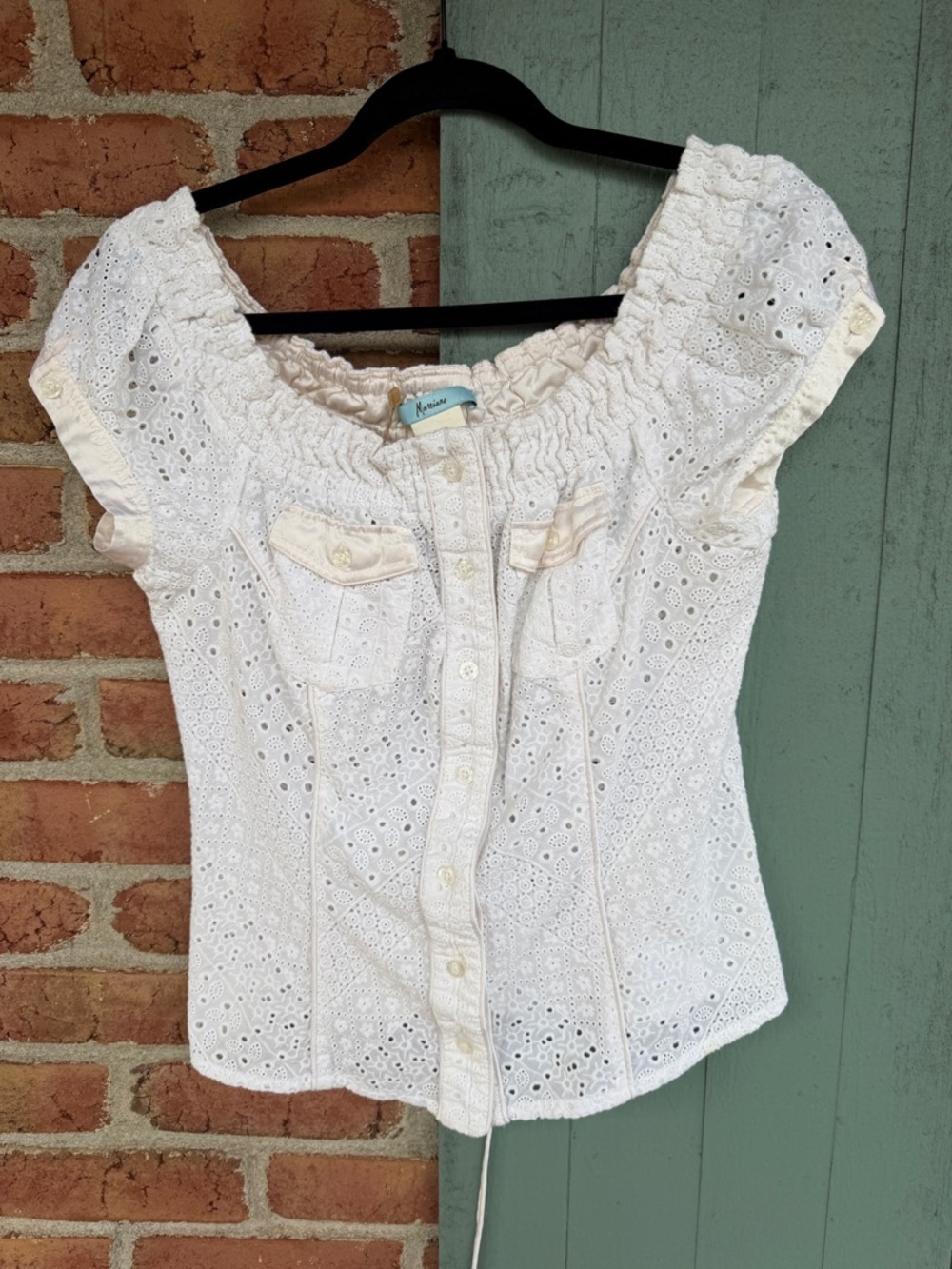 Vintage Marciano (GUESS) White Eyelet Off-Shoulder Cotton silk corset Top
